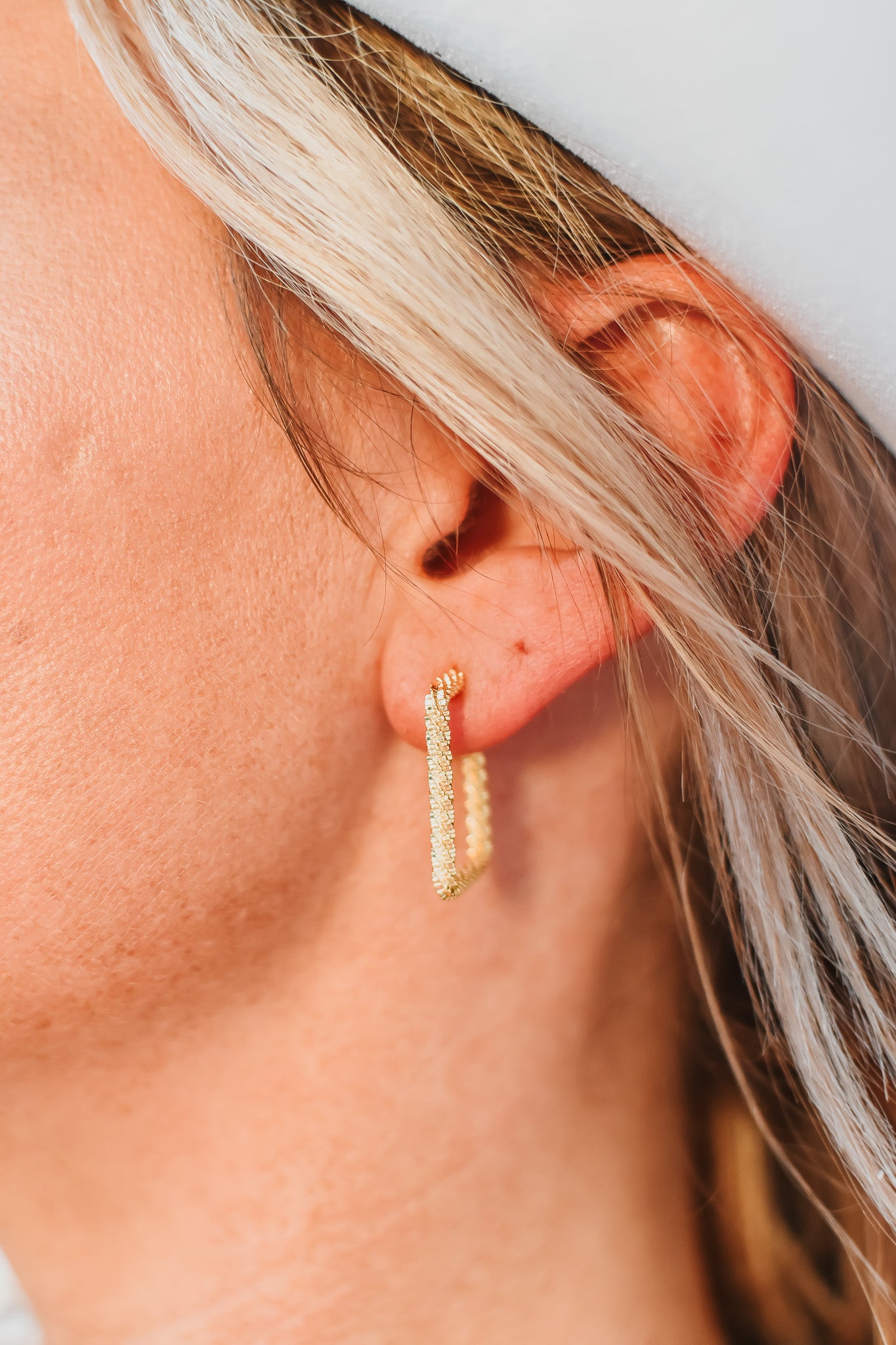 Gold Rectangle Twist Hoops