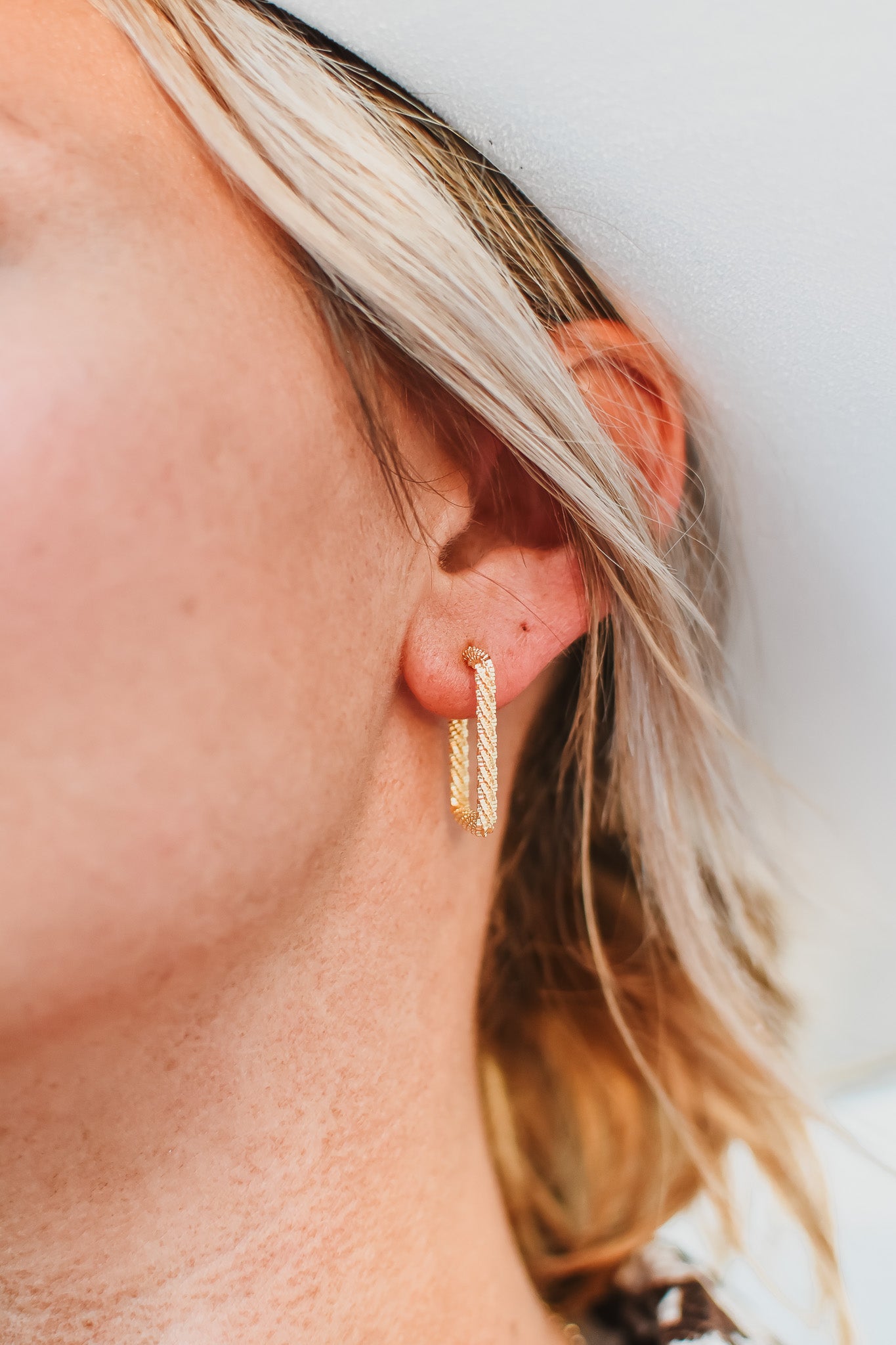 Gold Rectangle Twist Hoops