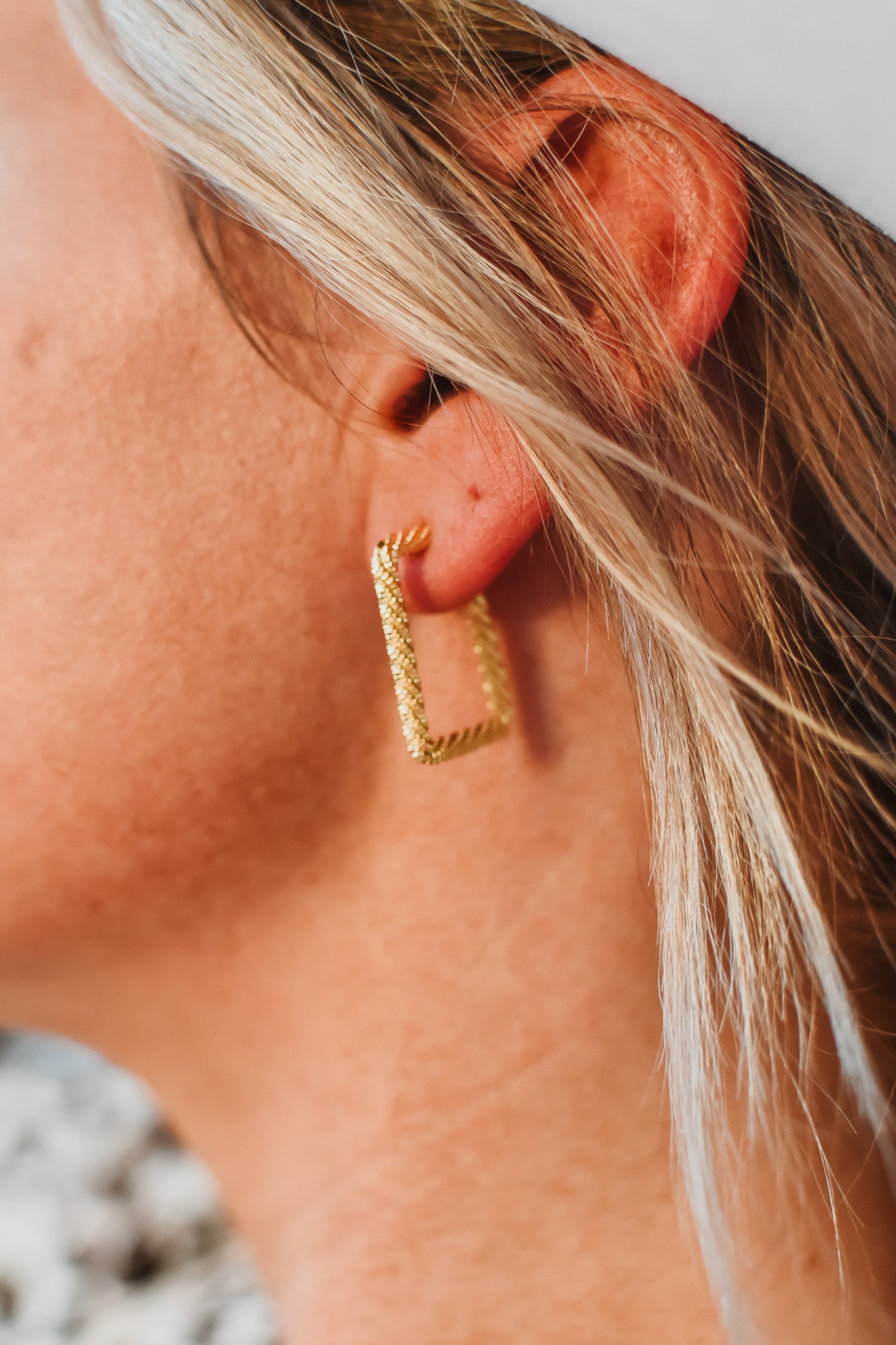 Gold Rectangle Twist Hoops