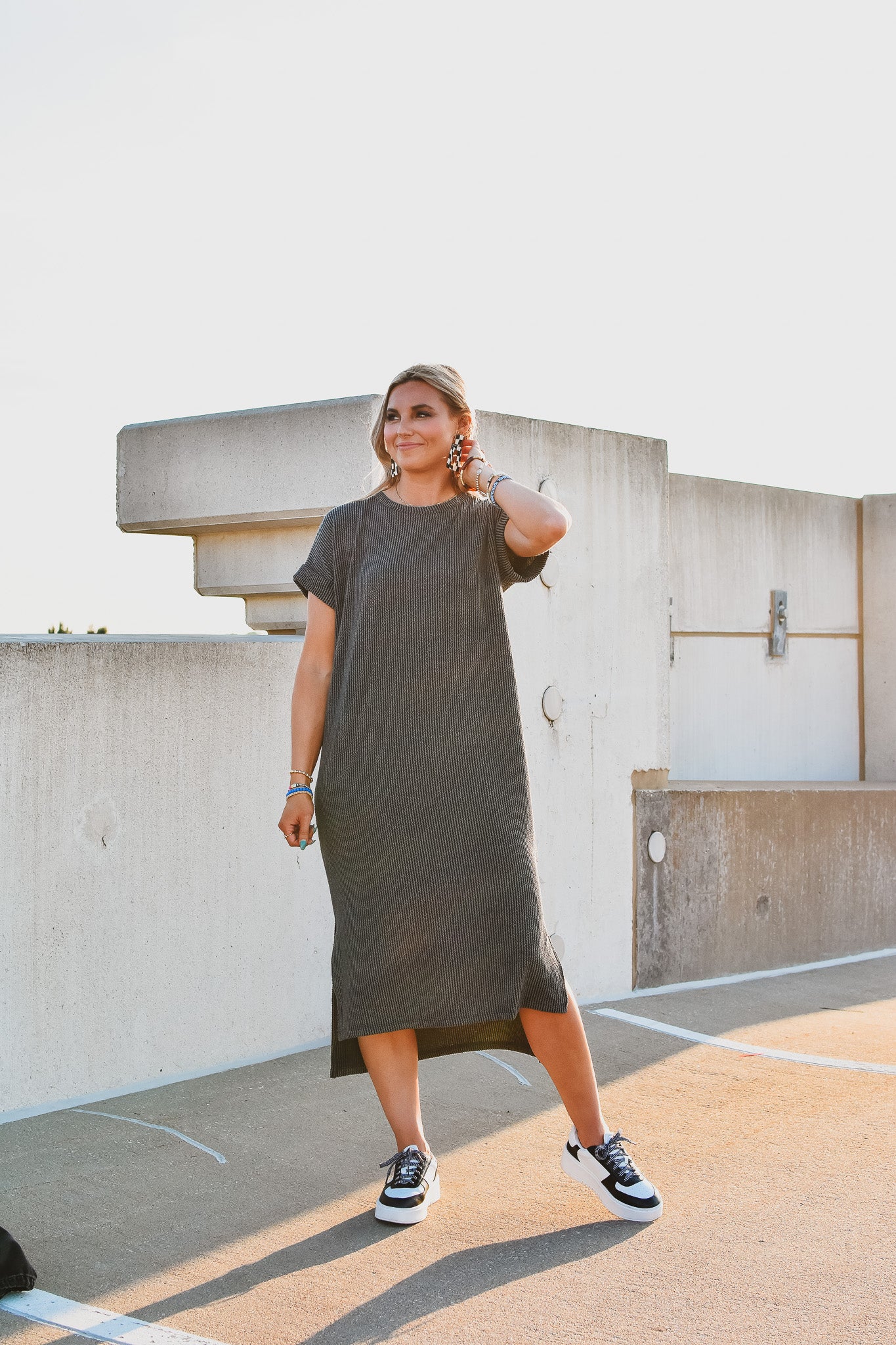 Kasie Maxi Tee Shirt Dress in Charcoal