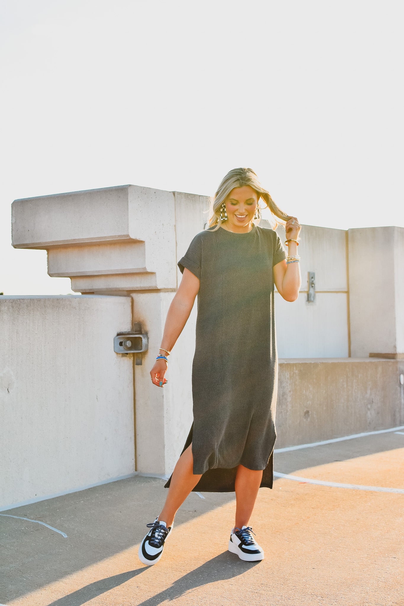 Kasie Maxi Tee Shirt Dress in Charcoal