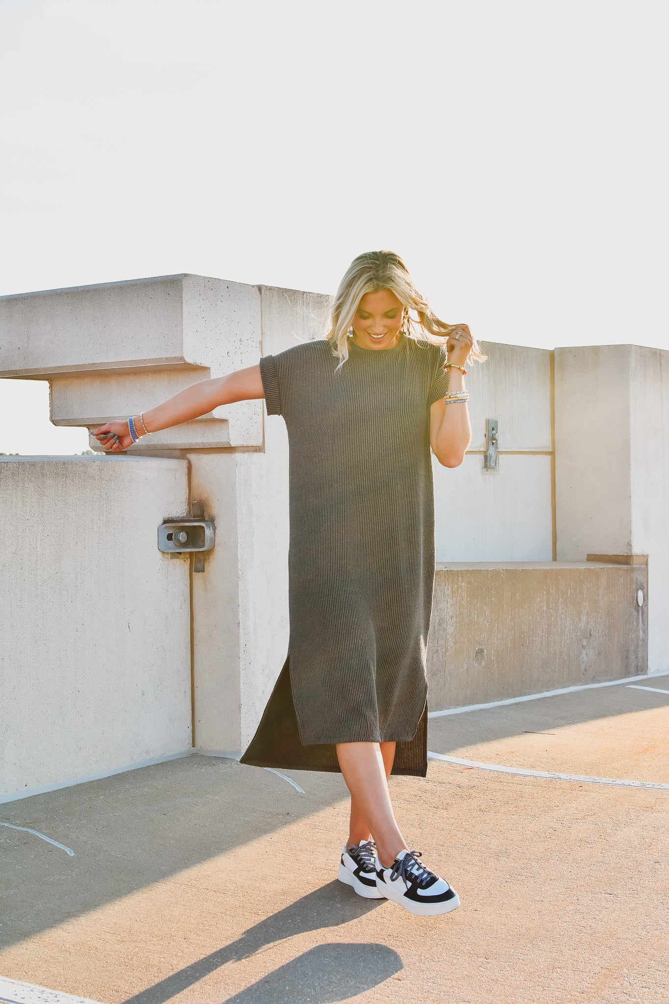 Kasie Maxi Tee Shirt Dress in Charcoal