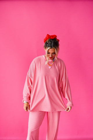 Nyah Striped Tunic Top in Pink/Red