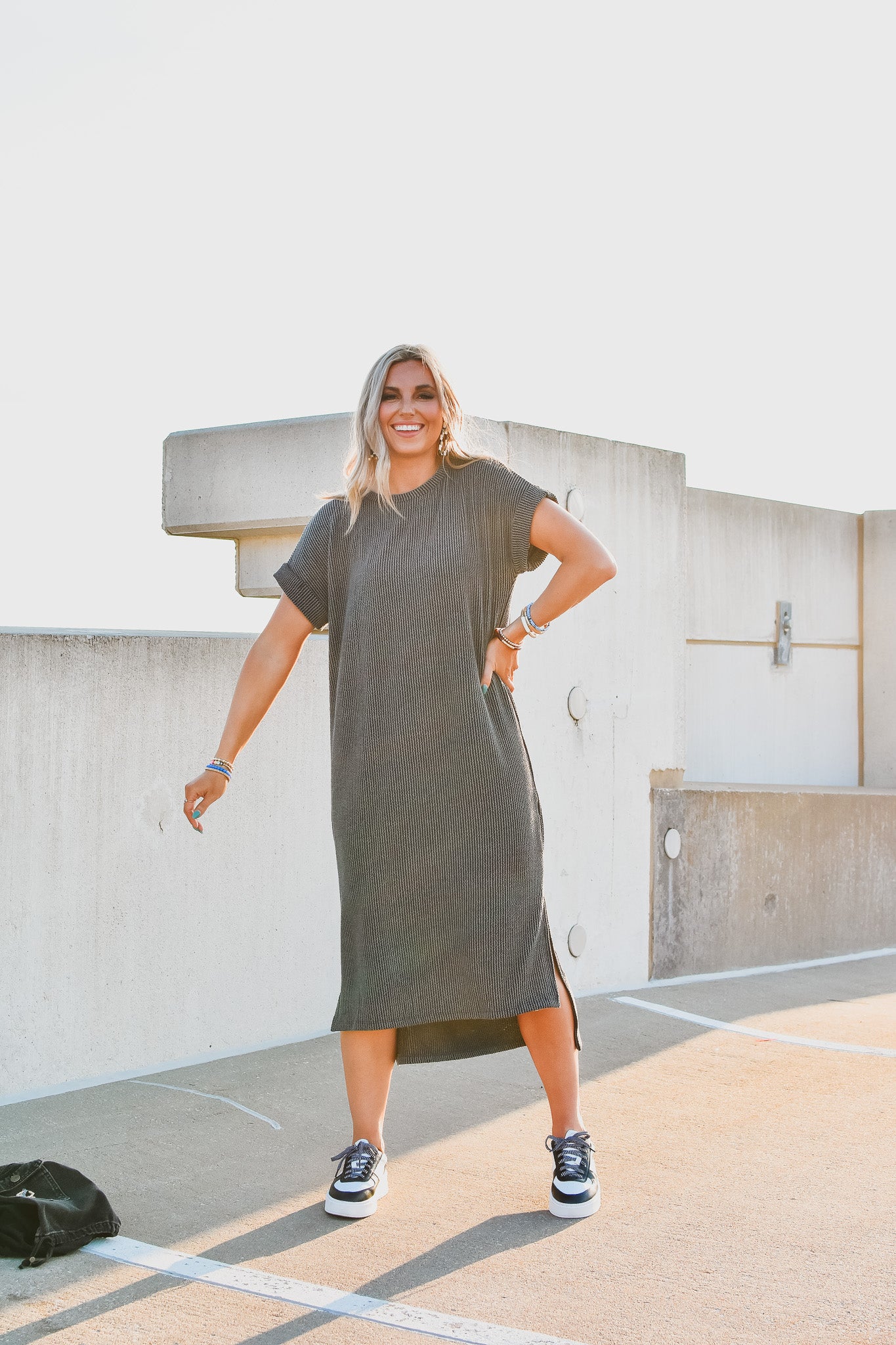 Kasie Maxi Tee Shirt Dress in Charcoal
