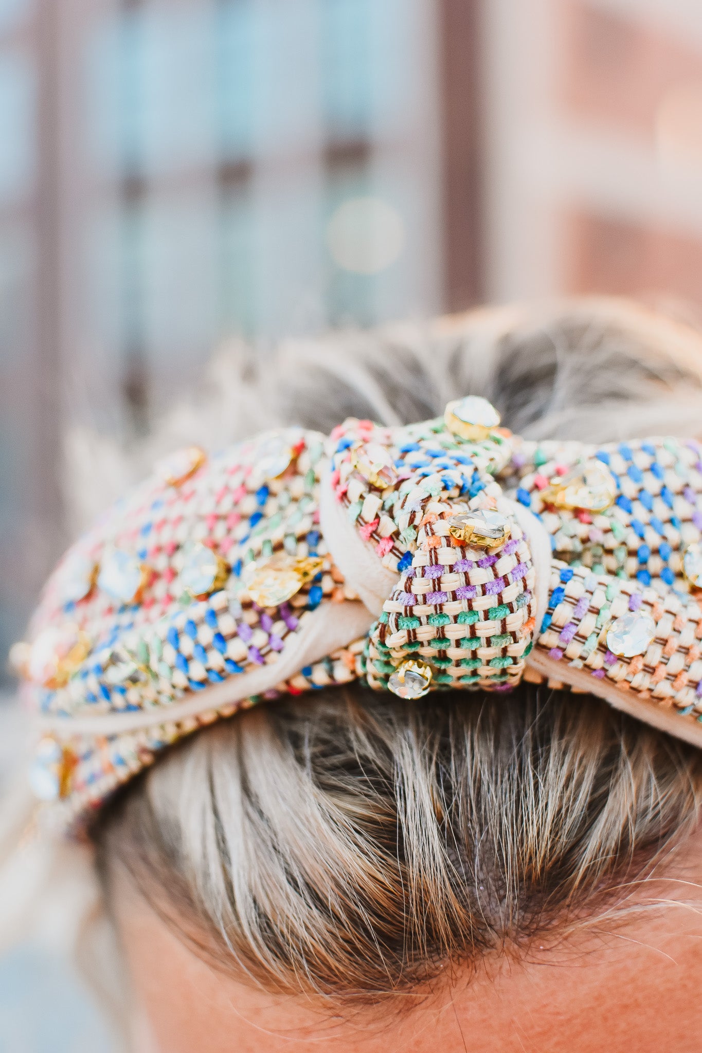 Rainbow Raffia Rhinestone Headband