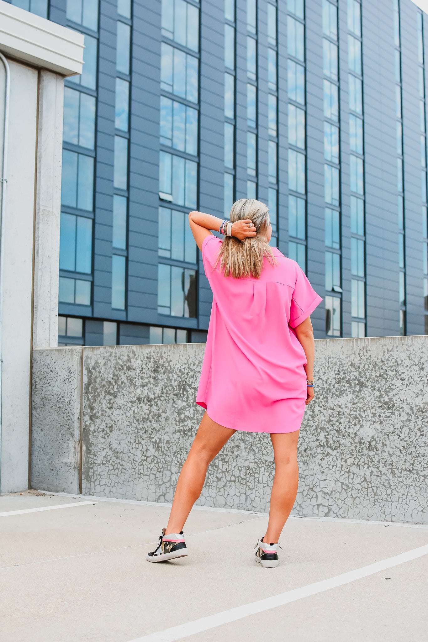 Greer Button Up Dress in Pink