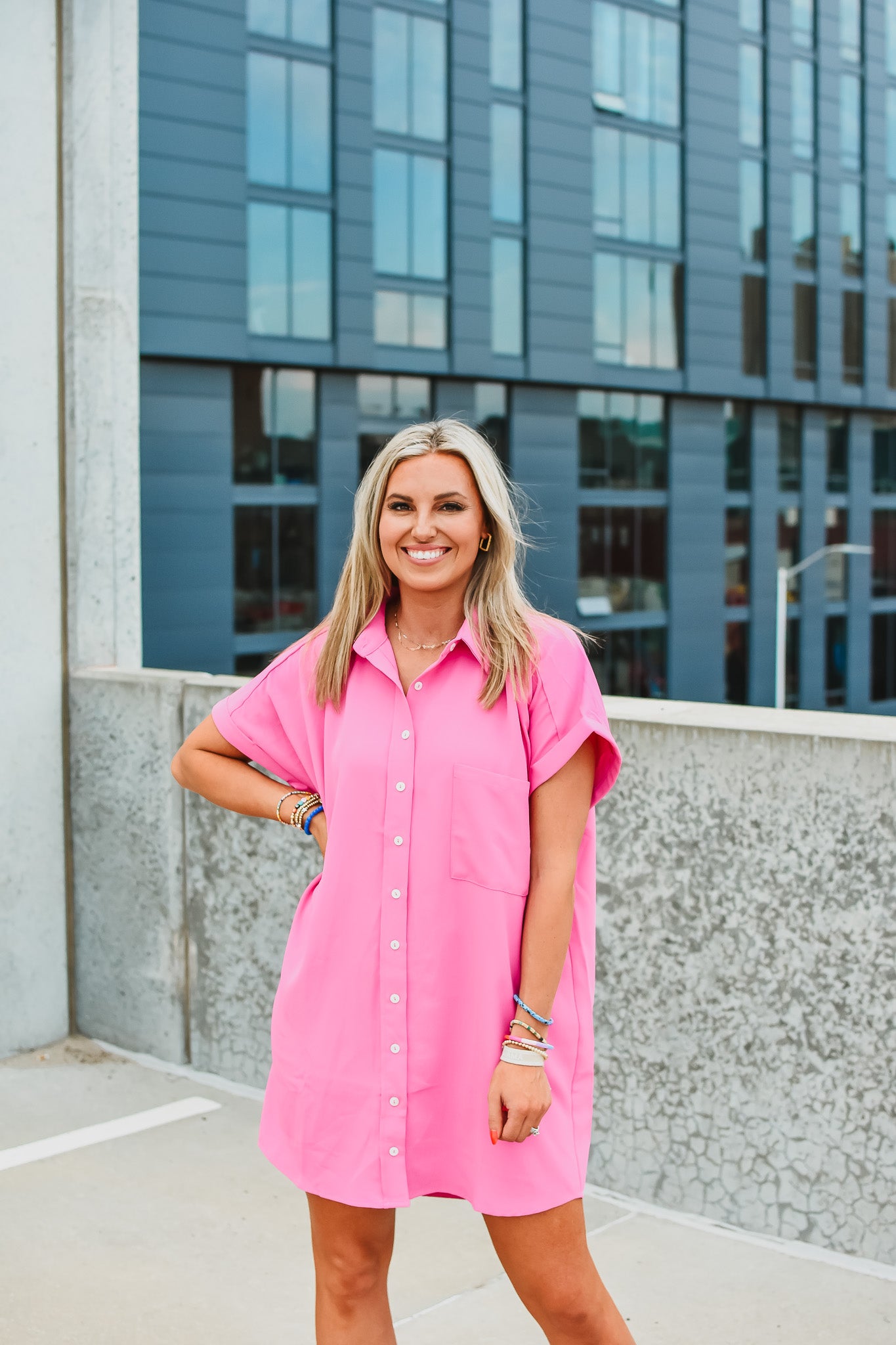 Greer Button Up Dress in Pink