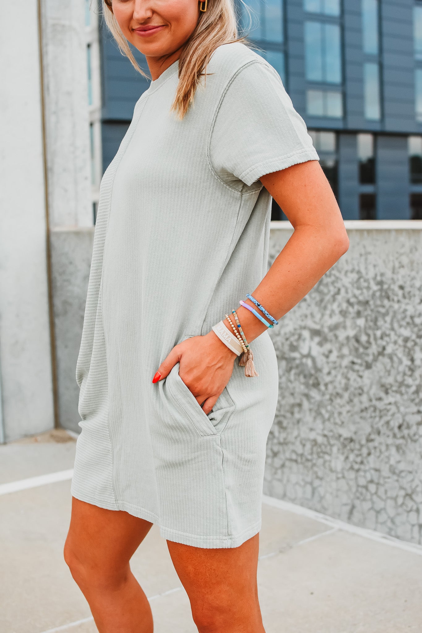 Sage Tee Shirt Dress in Mint Green
