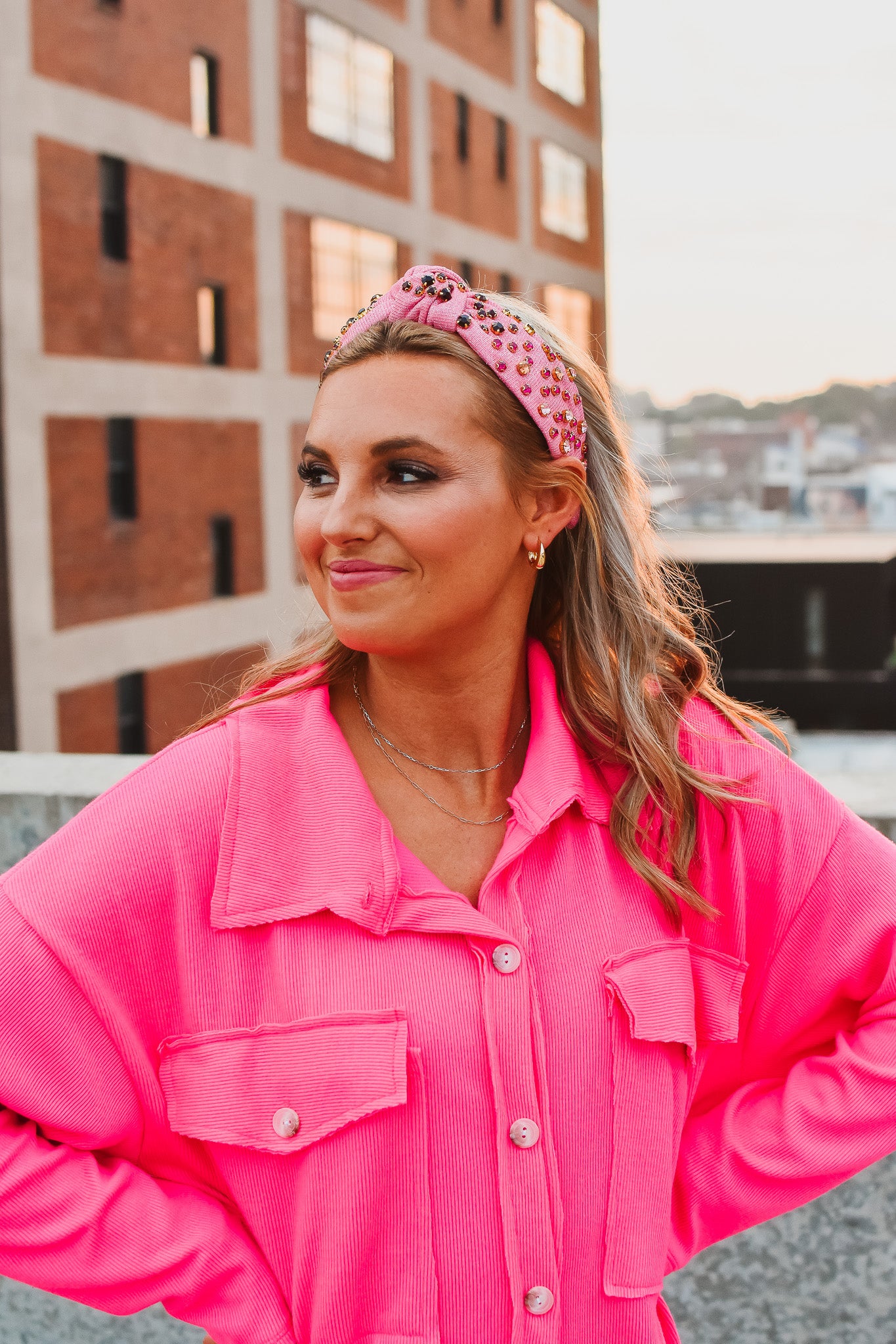 Pink Glittery Multi Colored Rhinestone Headband