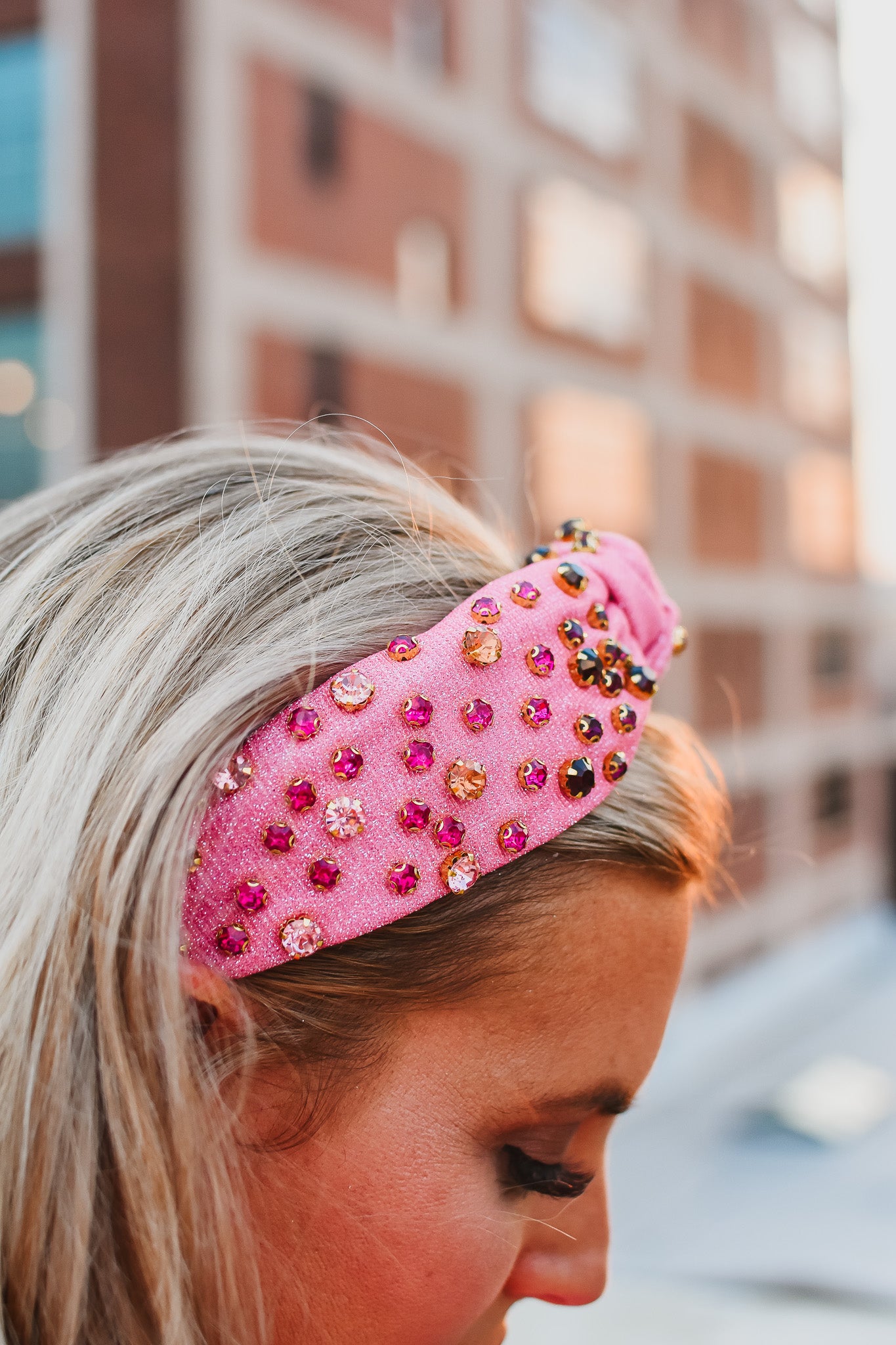 Pink Glittery Multi Colored Rhinestone Headband