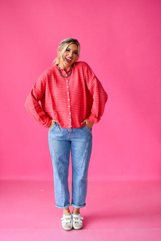 Piper Cardigan - Raspberry Mini Stripe RESTOCK