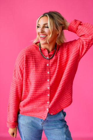 Piper Cardigan - Raspberry Mini Stripe RESTOCK