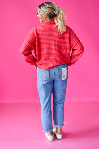 Piper Cardigan - Raspberry Mini Stripe RESTOCK