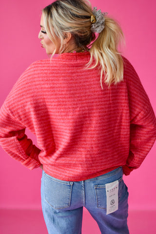Piper Cardigan - Raspberry Mini Stripe RESTOCK