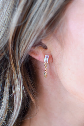 Classic Baguette Chain Drop Studs