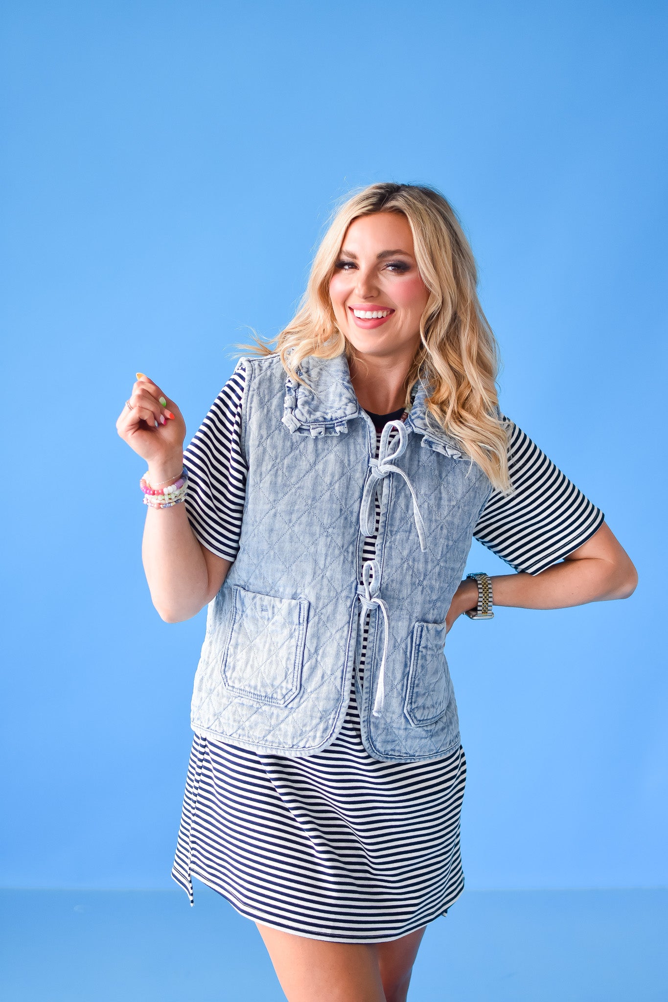 Britty Striped Tee Shirt Dress in Navy
