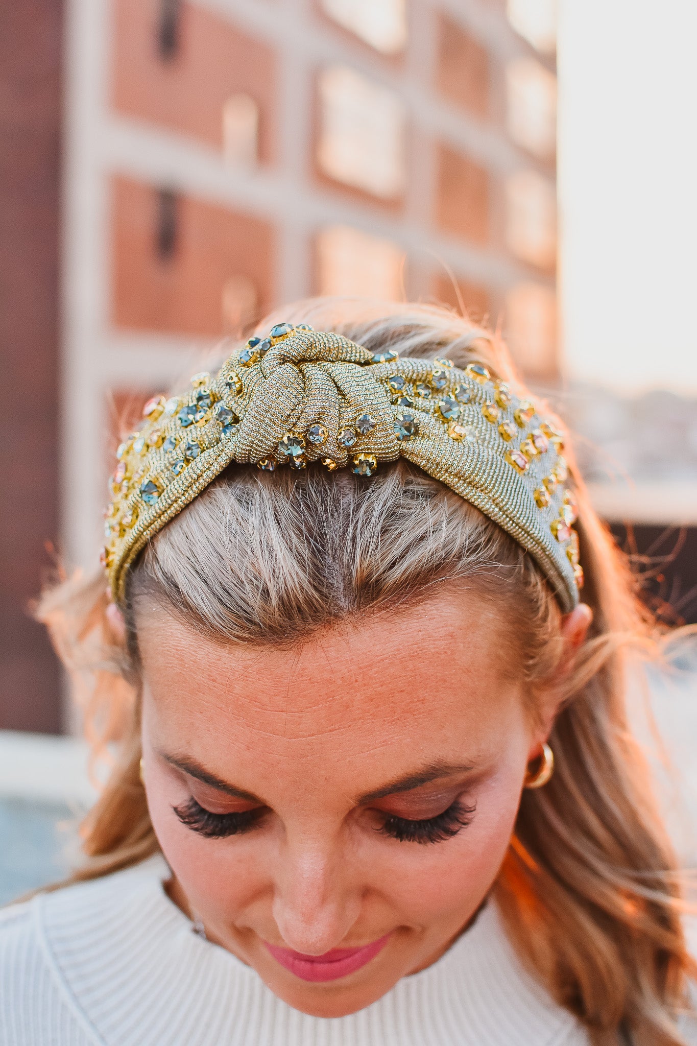 Gold Glittery Multi Colored Rhinestone Headband