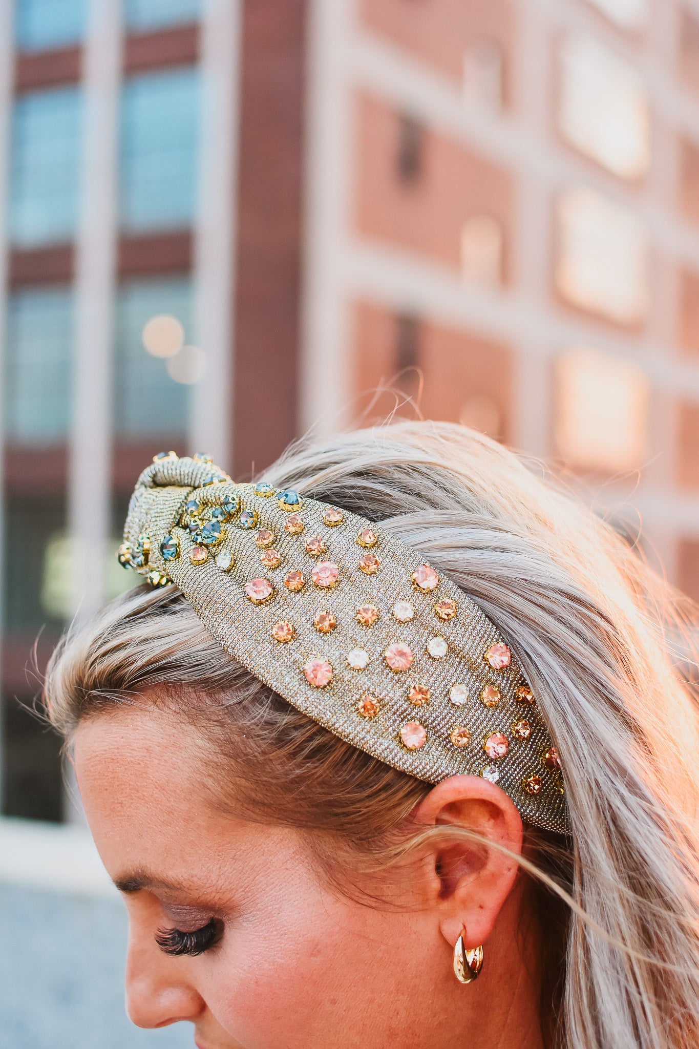 Gold Glittery Multi Colored Rhinestone Headband