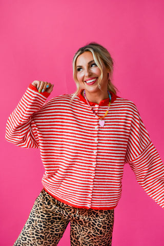 Piper Cardigan - Red Mini Stripe