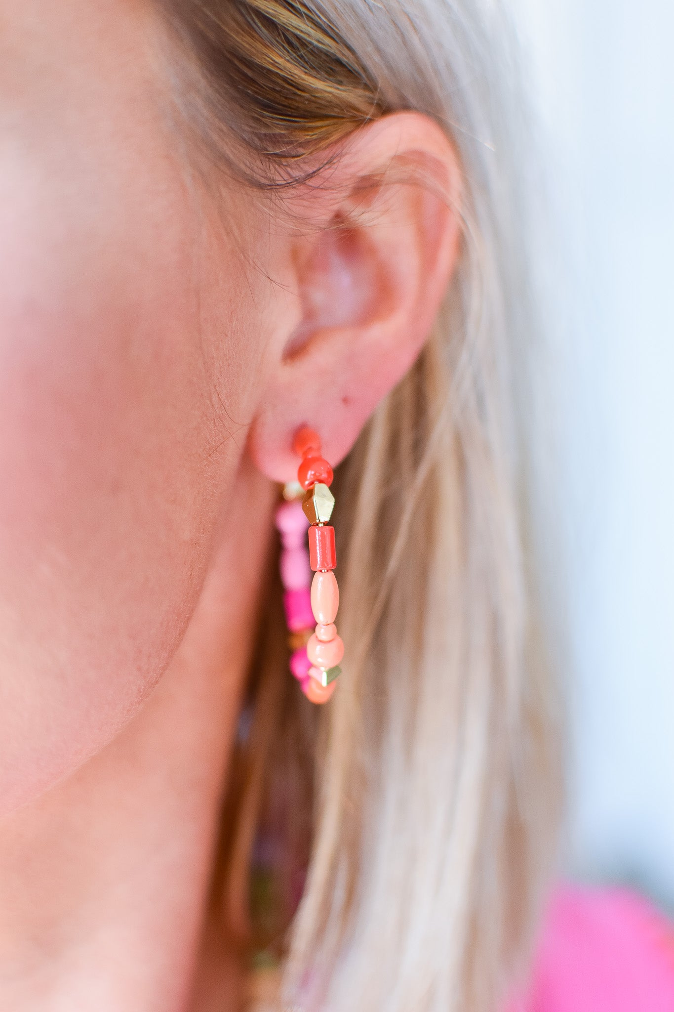 Pink Ombre Beaded Hoops