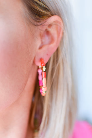 Pink Ombre Beaded Hoops