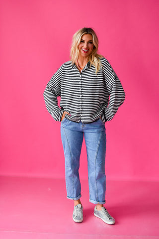 Piper Cardigan - Charcoal Mini Stripe