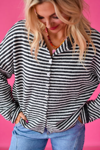Piper Cardigan - Charcoal Mini Stripe