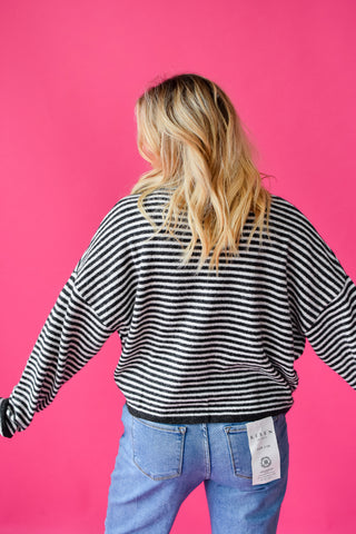 Piper Cardigan - Charcoal Mini Stripe