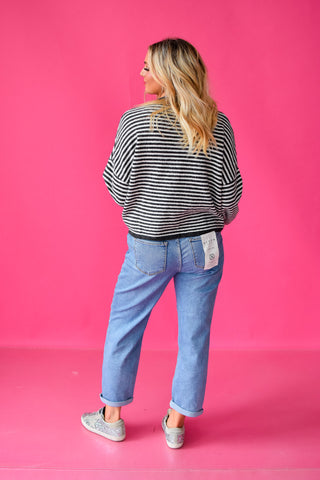 Piper Cardigan - Charcoal Mini Stripe