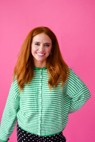 Piper Cardigan - Green Mini Stripe RESTOCK