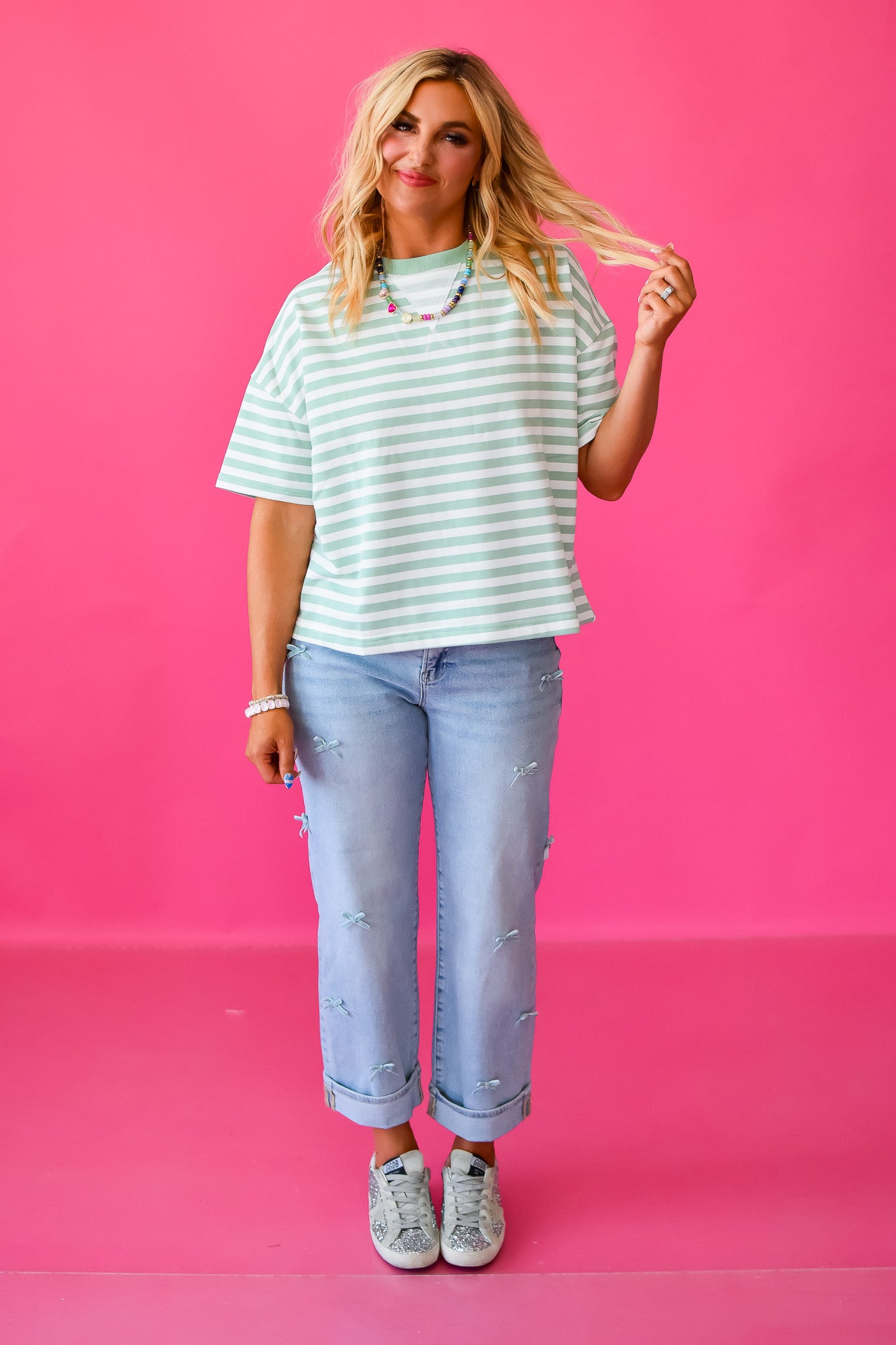 Lolo High Rise Crop Barrel Bow Jeans