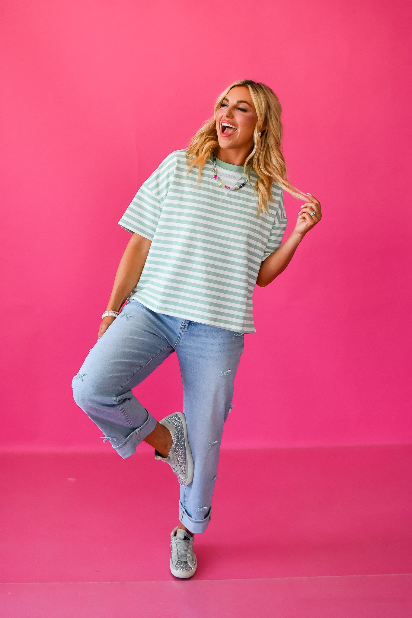 Kaylee Stripe Tee in Mint