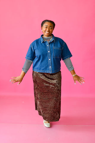 Hazel Velvet Floral Midi Skirt - RESTOCK