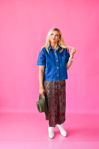 Hazel Velvet Floral Midi Skirt - RESTOCK