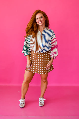 Colette Striped Button Down in Brown Multi