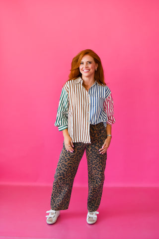 Colette Striped Button Down in Brown Multi