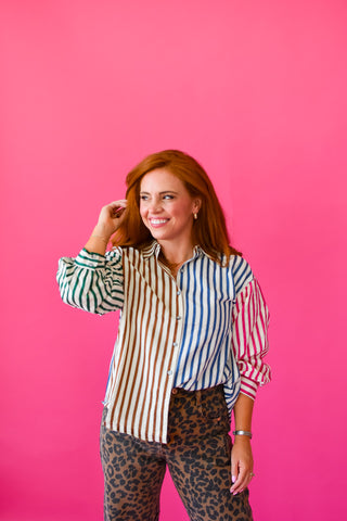 Colette Striped Button Down in Brown Multi