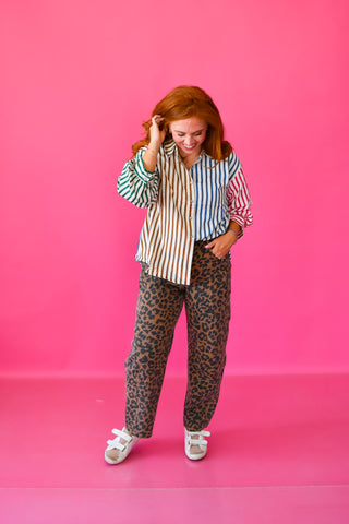 Colette Striped Button Down in Brown Multi