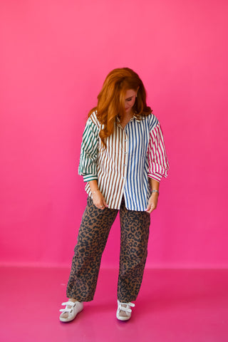 Colette Striped Button Down in Brown Multi