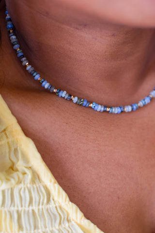 Dainty Denim Beaded Necklace