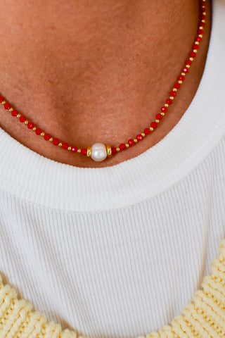 Glowy Bean Necklace - Red