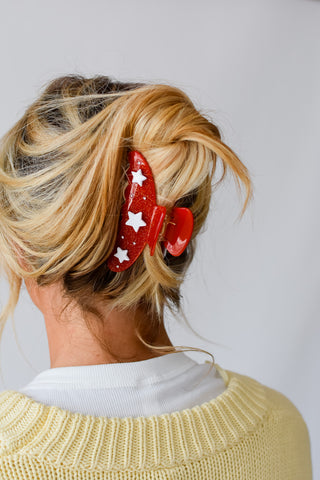 Hair Clip - Red & Silver Stars