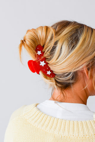 Hair Clip - Red & Silver Stars