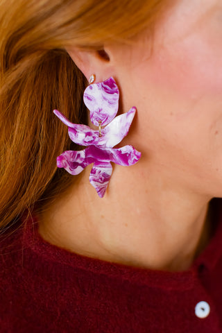 Flora Earrings - Purple Marble