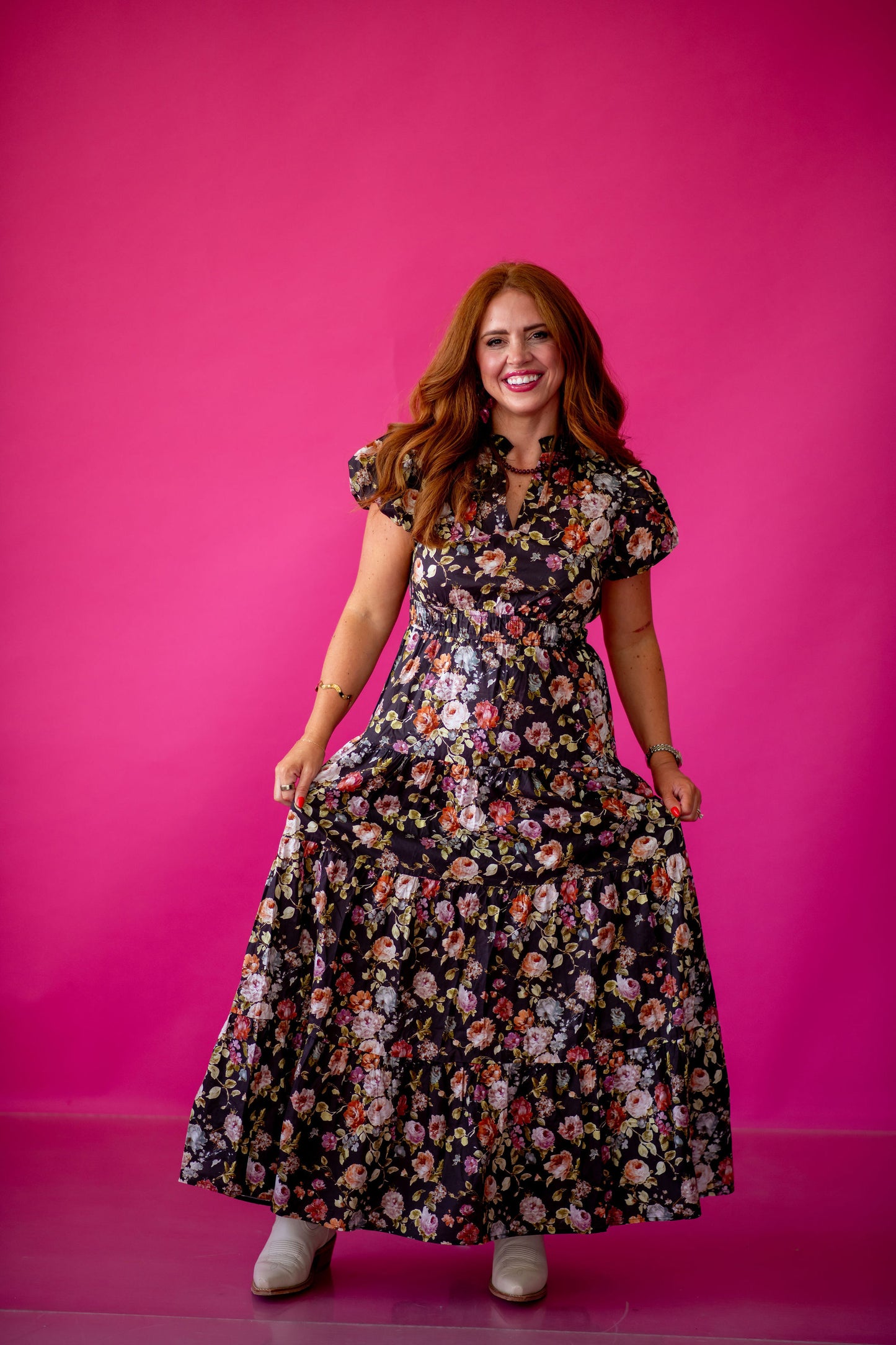 Josephine Floral Maxi Dress in Chocolate