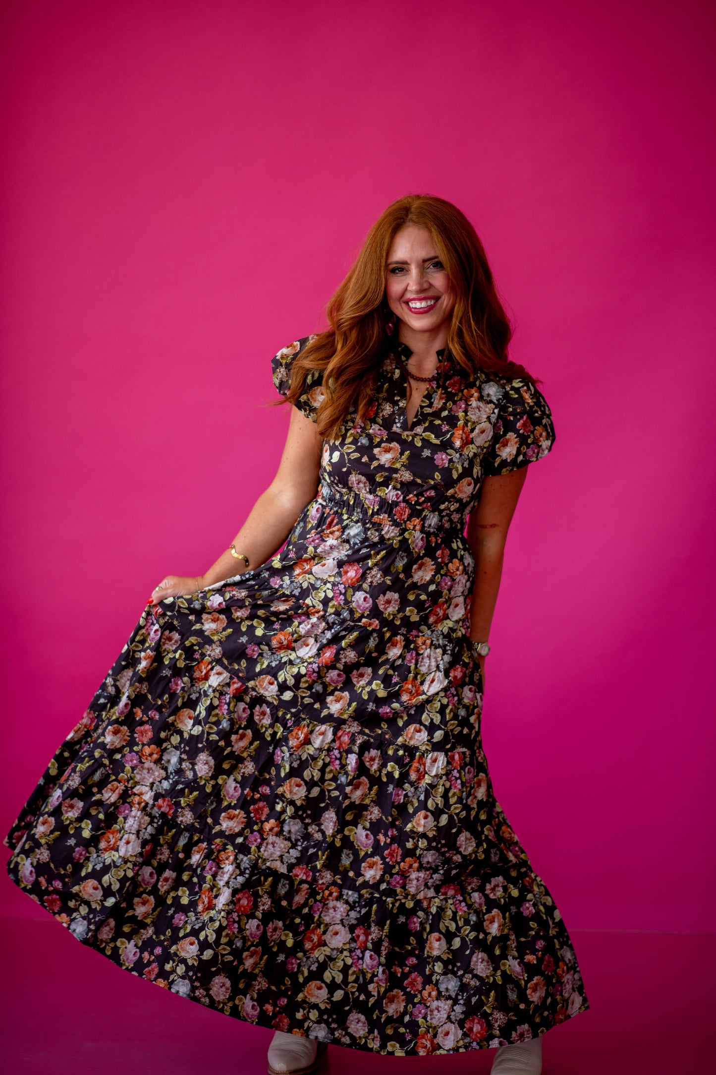 Josephine Floral Maxi Dress in Chocolate