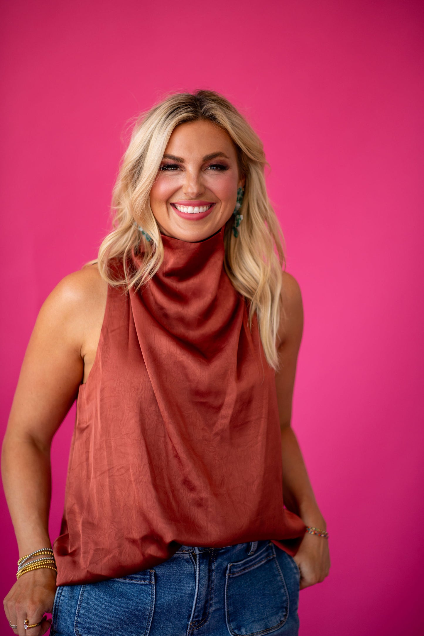 Maria Silk Sleeveless Top in Cognac