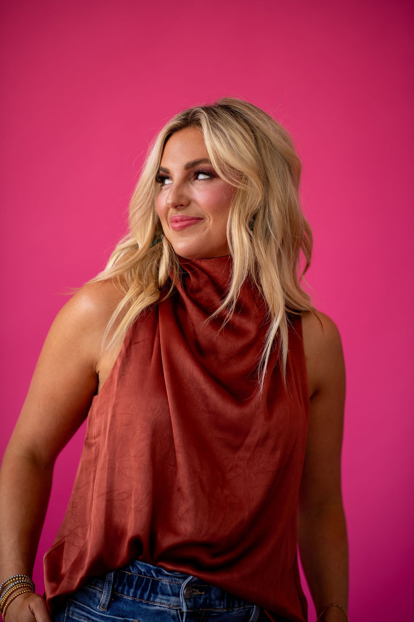 Maria Silk Sleeveless Top in Cognac