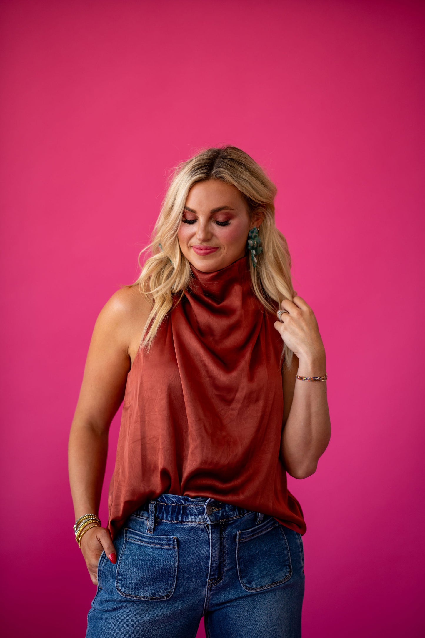 Maria Silk Sleeveless Top in Cognac