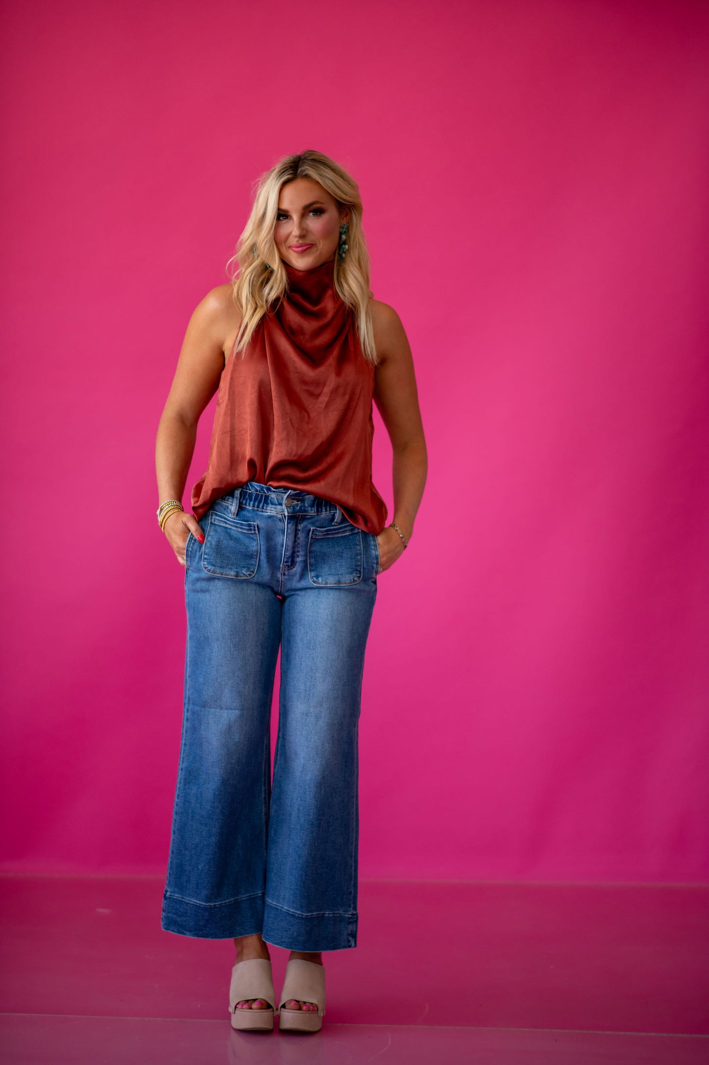 Haven Wide Leg Ruffle Band Jeans